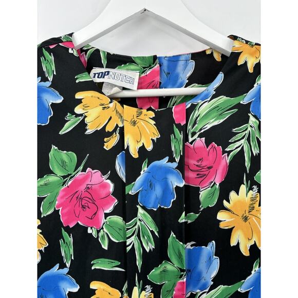 Top Notch Vintage Blouse Womens 20W Black Floral Print Short Sleeves Pleated - Picture 6 of 16